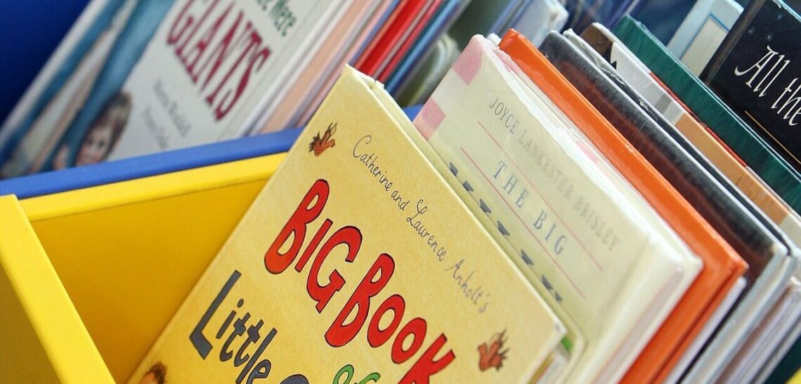three rows of many picture books